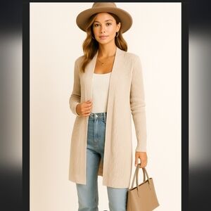 LOFT Blush Pink Ribbed Open-Front Cardigan Long Lightweight